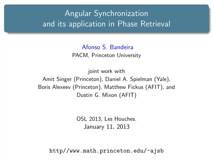 angular synchronization and its application in phase