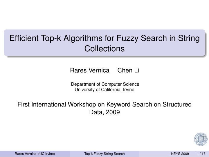 efficient top k algorithms for fuzzy search in string
