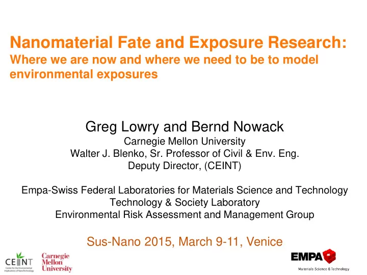 nanomaterial fate and exposure research