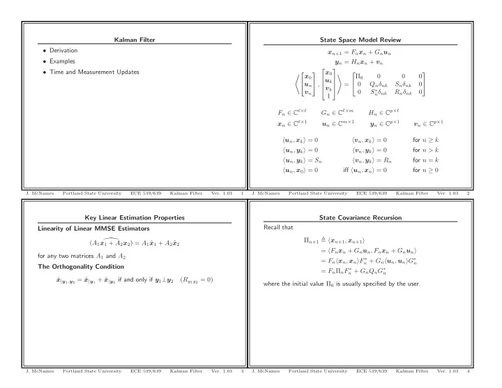 kalman filter state space model review derivation