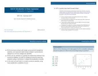 Unit 6: Introduction to linear regression  1. Introduction to regression  The CDC monitors the