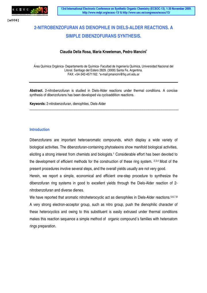 a006 2 nitrobenzofuran as dienophile in diels alder