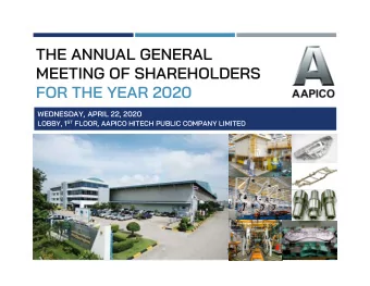 THE ANNUAL GENERAL  MEETING OF SHAREHOLDERS  FOR THE YEAR 2020  WEDNESDAY, APRIL 22, 2020 LOBBY, 1
