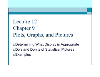 Lecture 12  Chapter 9  Plots, Graphs, and Pictures  Determining What Display is Appropriate