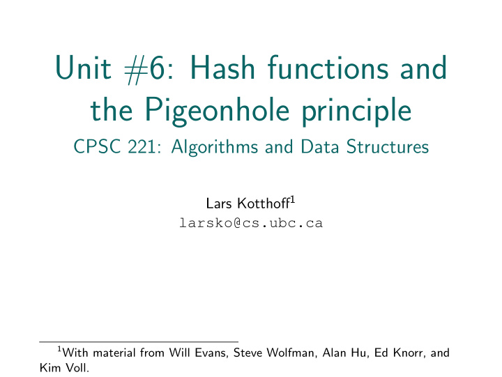 unit 6 hash functions and the pigeonhole principle