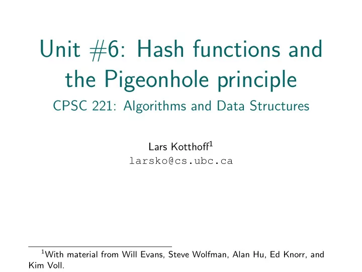 unit 6 hash functions and the pigeonhole principle