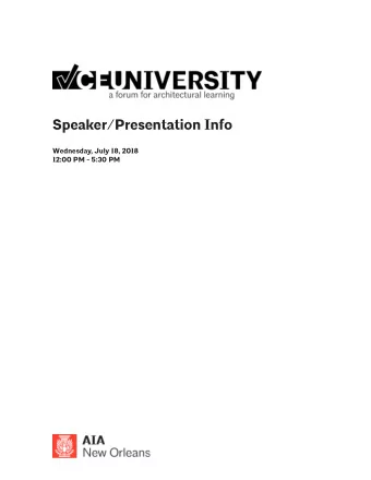Speaker/Presentation Info  Wednesday, July 18, 2018  12:00 PM - 5:30 PM  TRACK: SUSTAINABLE DESIGN