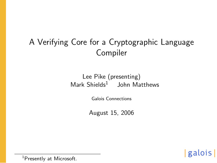 a verifying core for a cryptographic language compiler