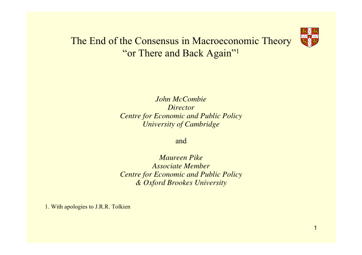 the end of the consensus in macroeconomic theory