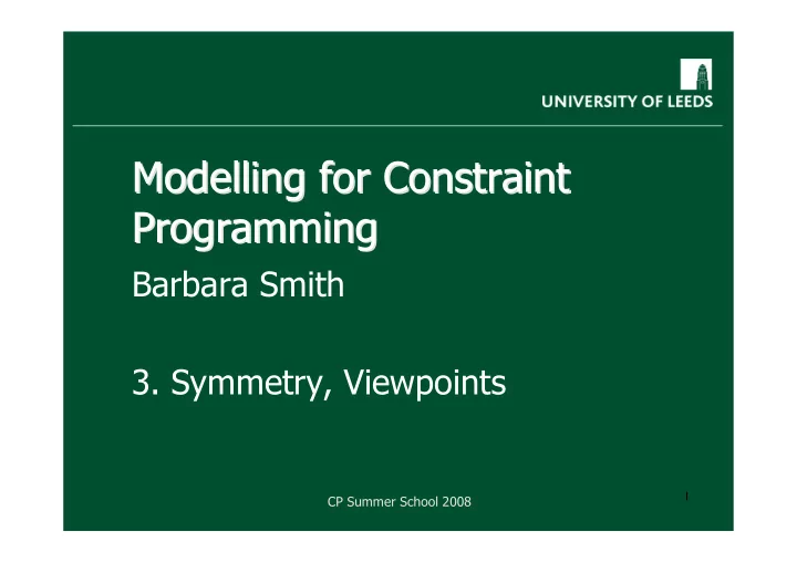 modelling for constraint modelling for constraint