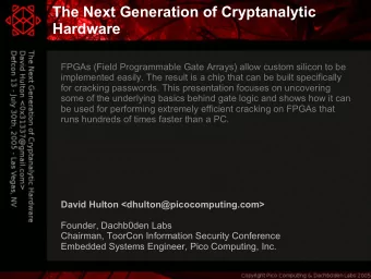 The Next Generation of Cryptanalytic  Hardware  FPGAs (Field Programmable Gate Arrays) allow custom