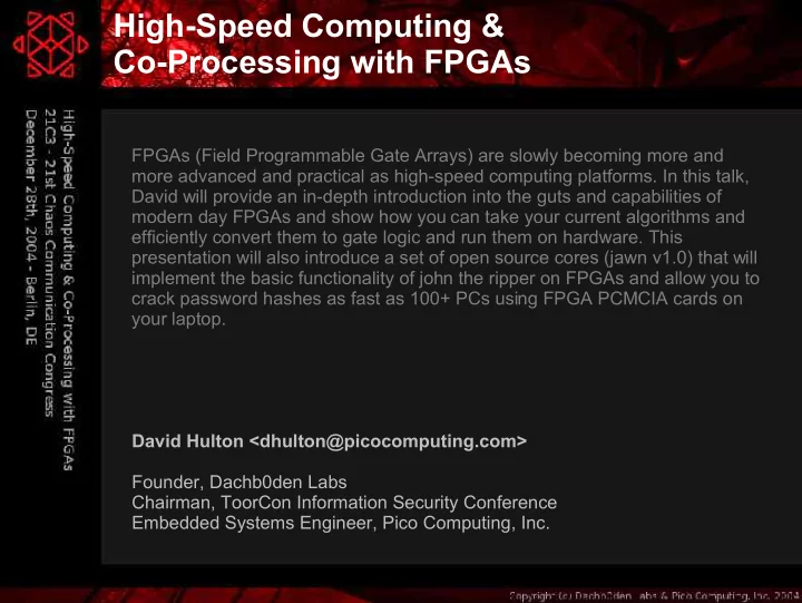high speed computing co processing with fpgas