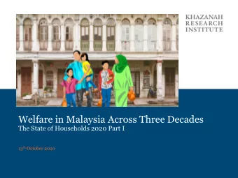 Welfare in Malaysia Across Three Decades  The State of Households 2020 Part I 13 th October 2020  +