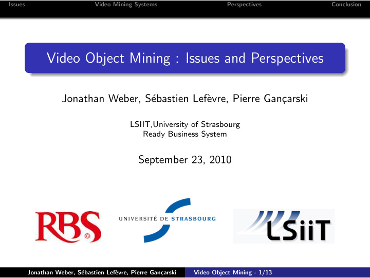 video object mining issues and perspectives