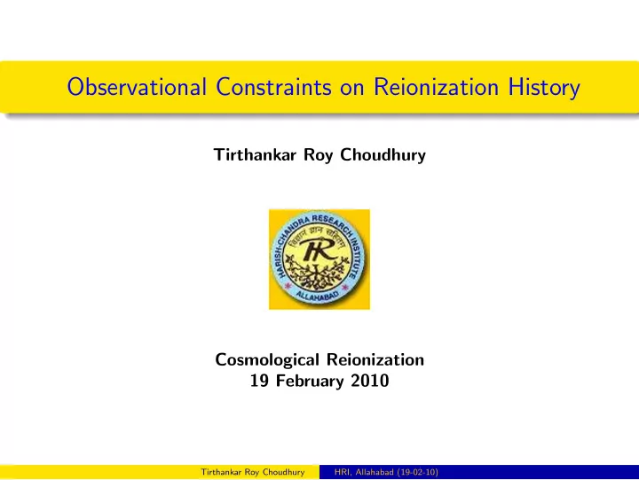 observational constraints on reionization history