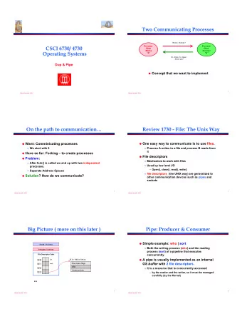 Two Communicating Processes  Hello Gunnar!  Process  Process  CSCI 6730/ 4730  Chat  Chat  Maria