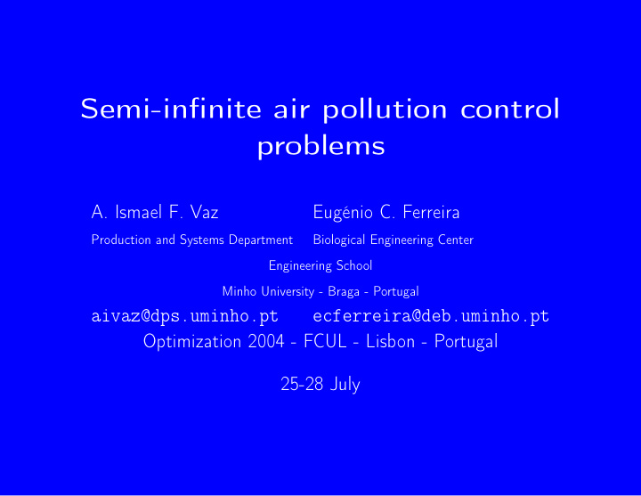 semi infinite air pollution control problems