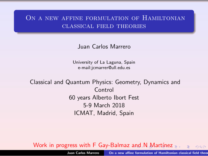on a new affine formulation of hamiltonian classical