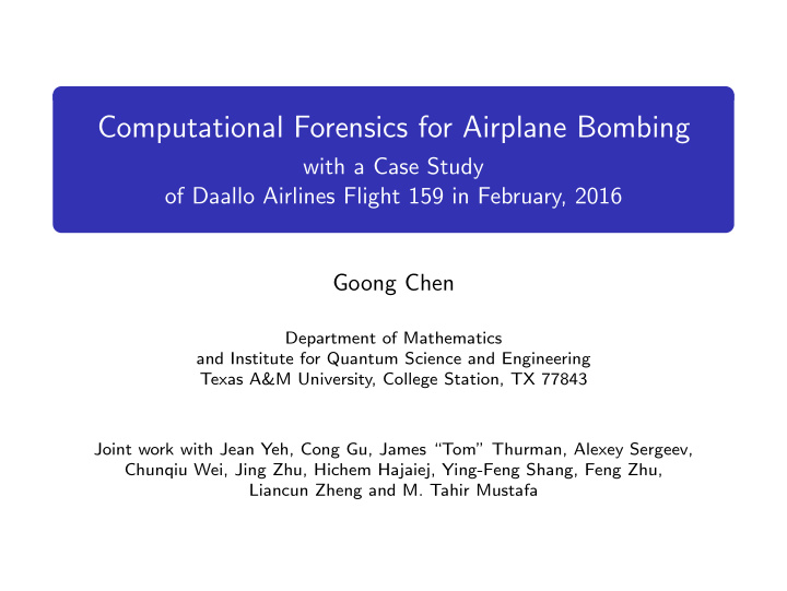 computational forensics for airplane bombing