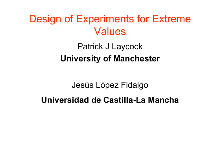 design of experiments for extreme values