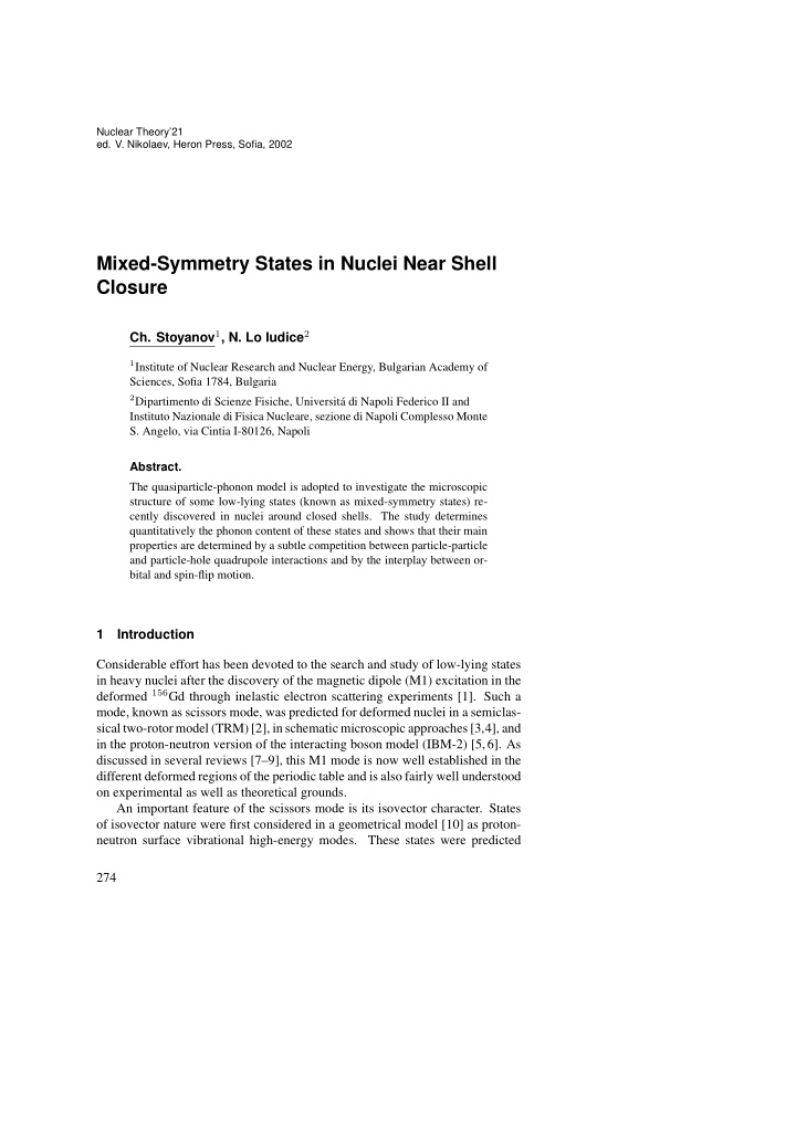 mixed symmetry states in nuclei near shell closure