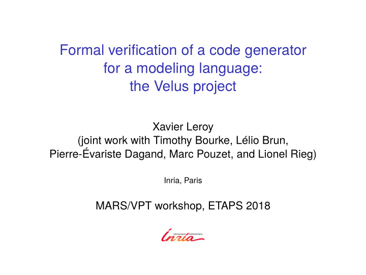 formal verification of a code generator for a modeling