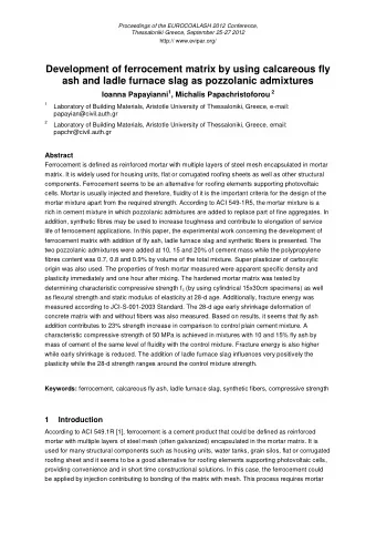 Development of ferrocement matrix by using calcareous fly  ash and ladle furnace slag as pozzolanic