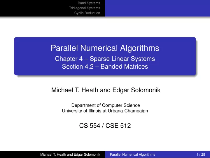 parallel numerical algorithms