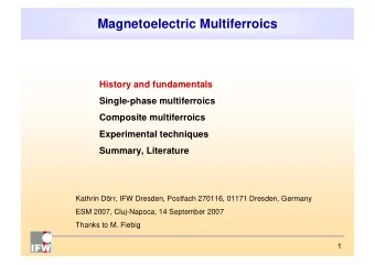 Magnetoelectric Multiferroics  History and fundamentals  Single-phase multiferroics  Composite