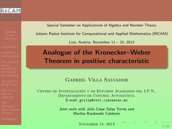 analogue of the kronecker weber