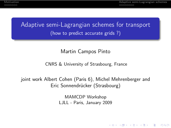 adaptive semi lagrangian schemes for transport