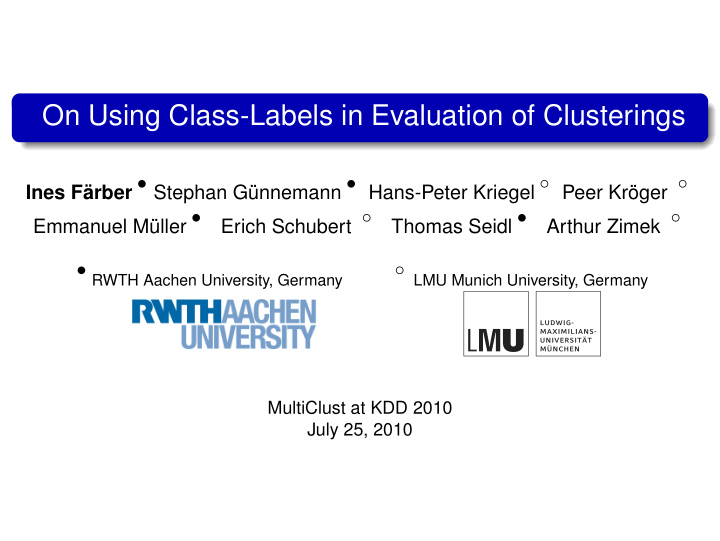 on using class labels in evaluation of clusterings