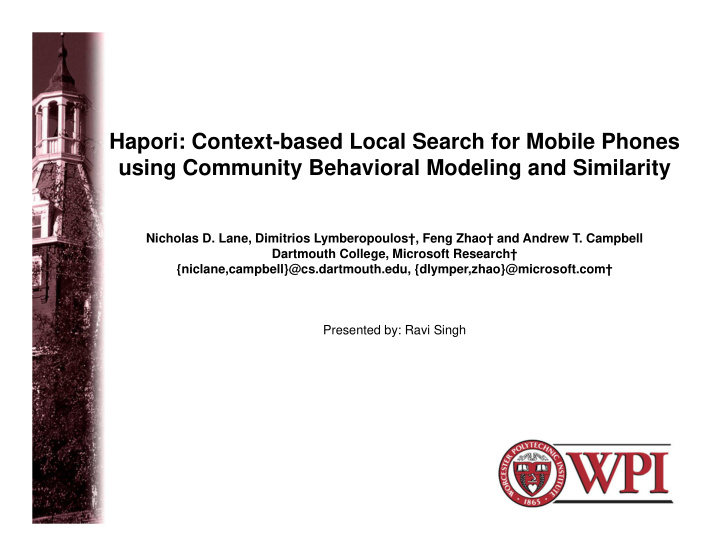 hapori context based local search for mobile phones using