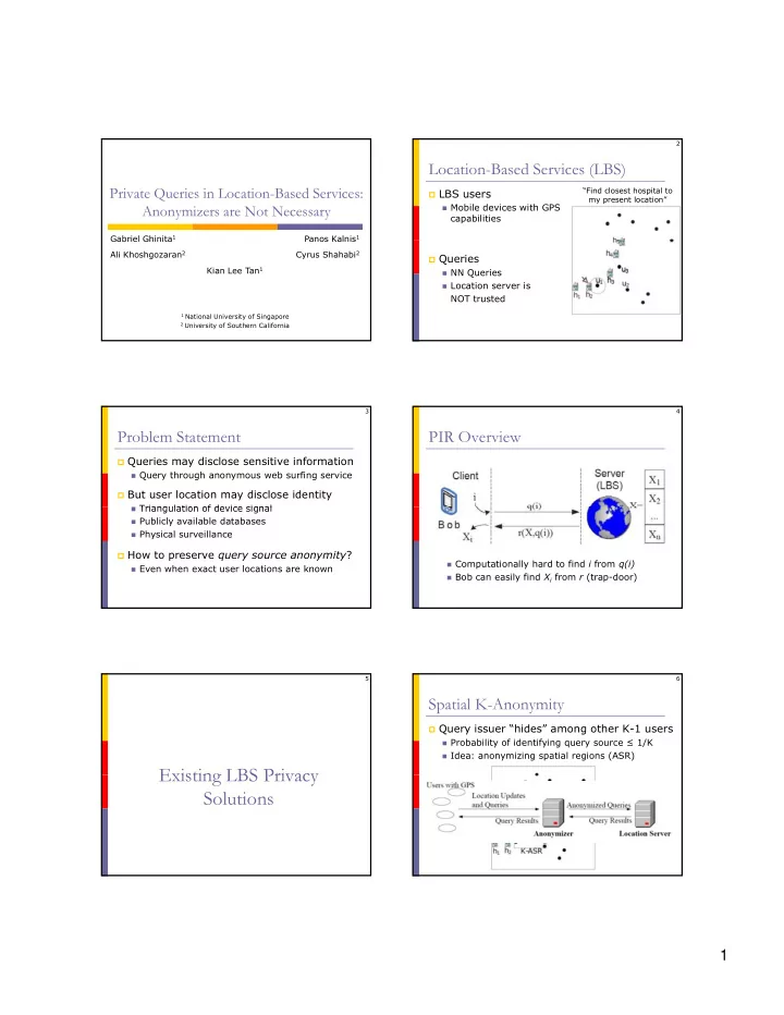 existing lbs privacy existing lbs privacy solutions