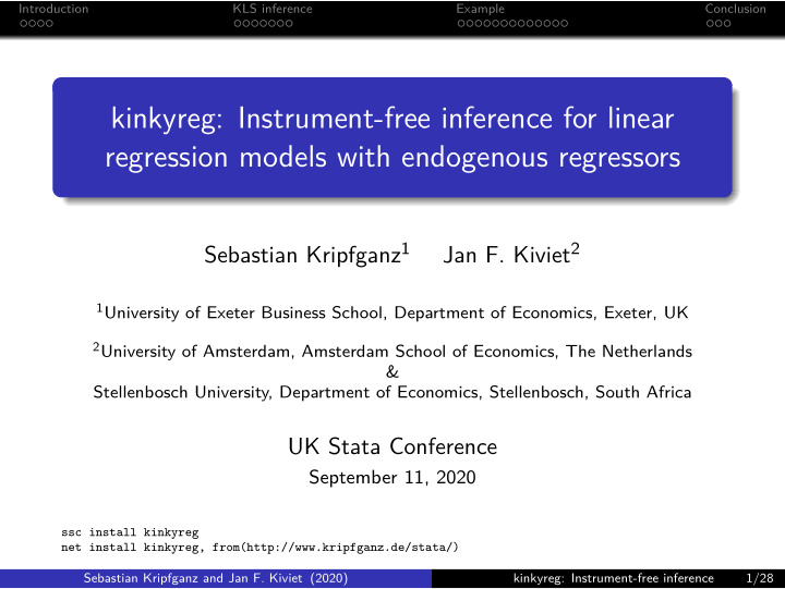 kinkyreg instrument free inference for linear regression