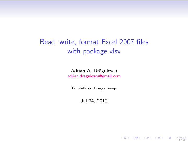 read write format excel 2007 files with package xlsx