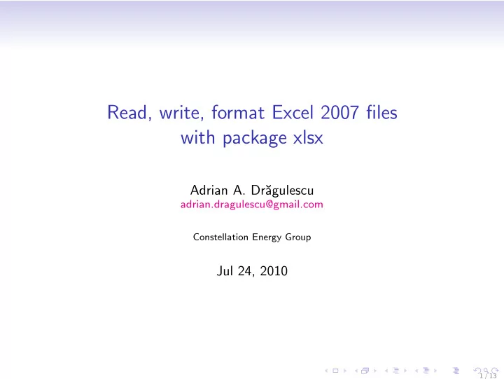 read write format excel 2007 files with package xlsx