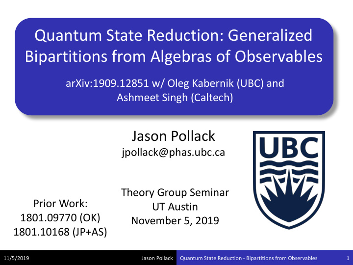 bipartitions from algebras of observables