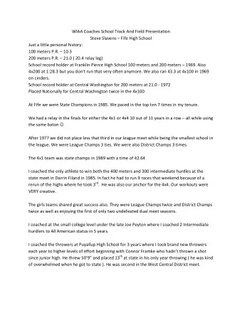 WIAA Coaches School Track And Field Presentation  Steve Slavens  Fife High School  Just a little