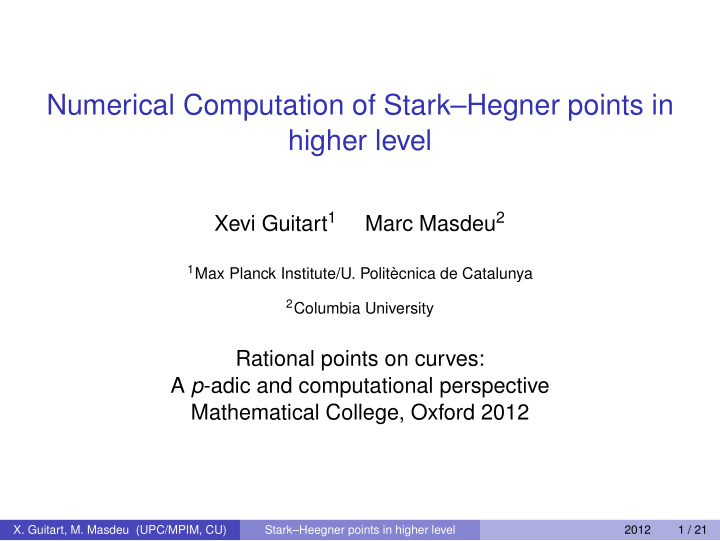 numerical computation of stark hegner points in higher