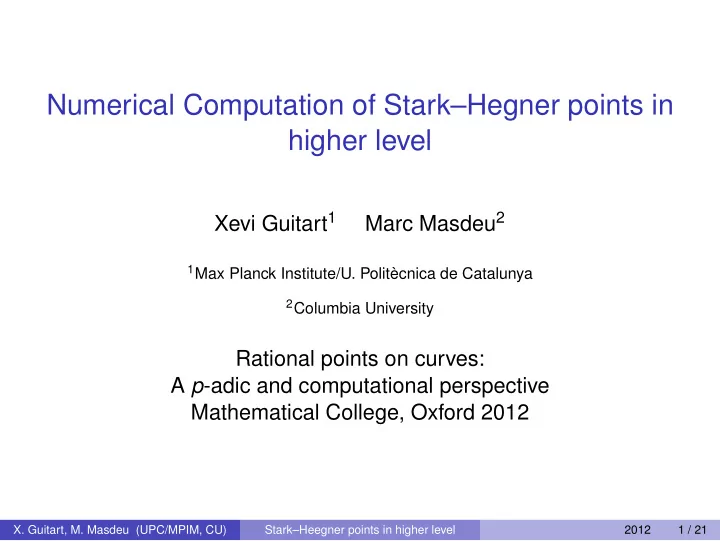 numerical computation of stark hegner points in higher