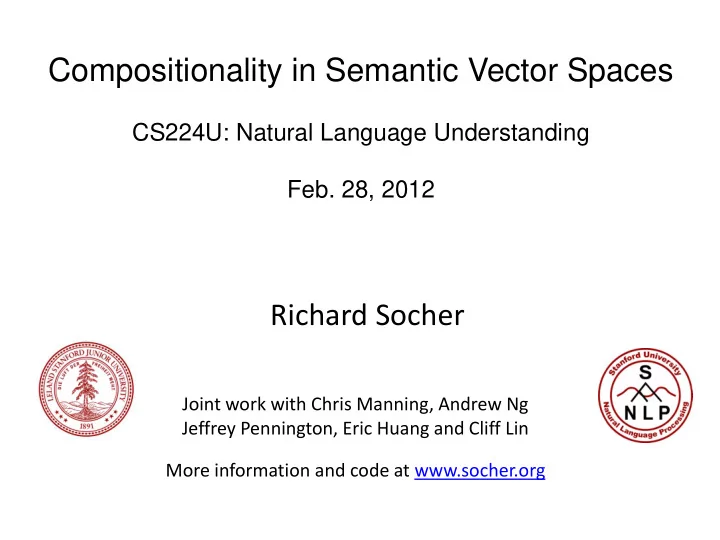 compositionality in semantic vector spaces