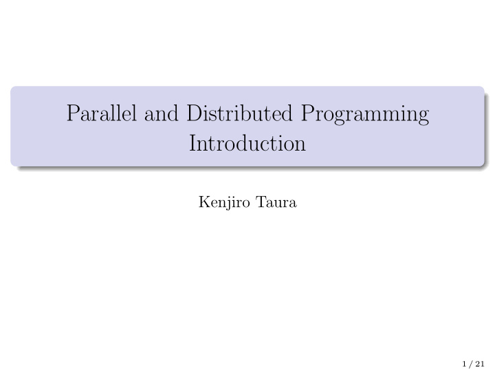parallel and distributed programming introduction