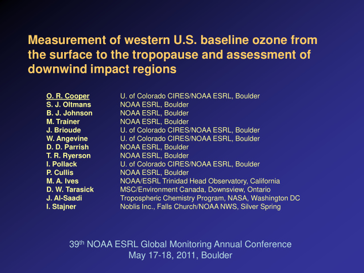 measurement of western u s baseline ozone from the