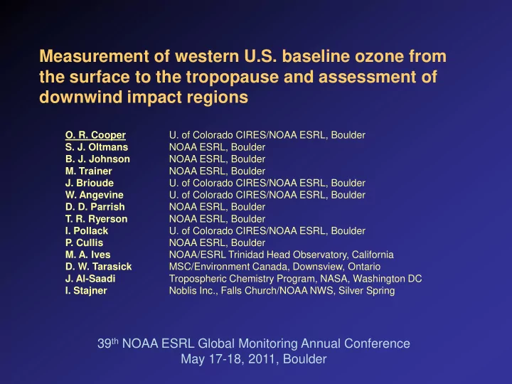measurement of western u s baseline ozone from the