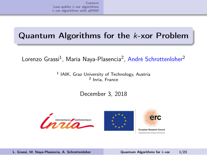 quantum algorithms for the k xor problem
