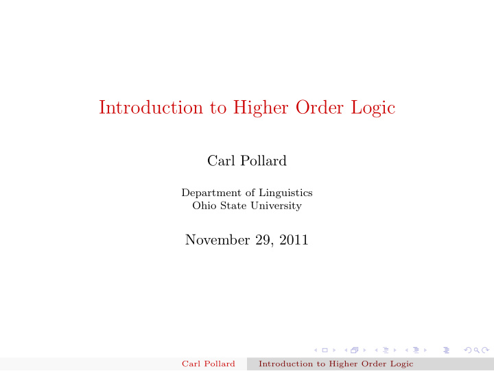 introduction to higher order logic