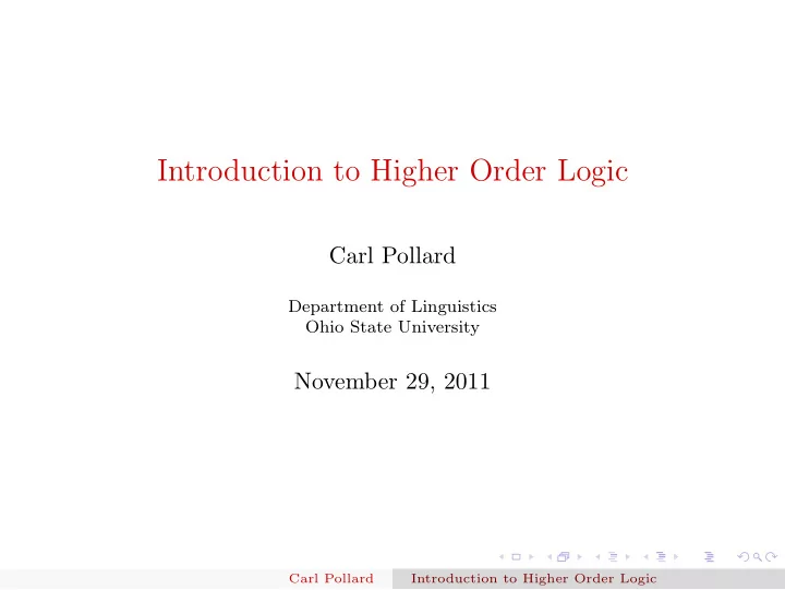 introduction to higher order logic