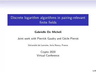 Discrete logarithm algorithms in pairing-relevant  finite fields  Gabrielle De Micheli  Joint work