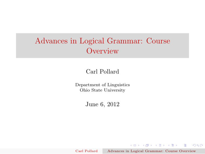 advances in logical grammar course overview